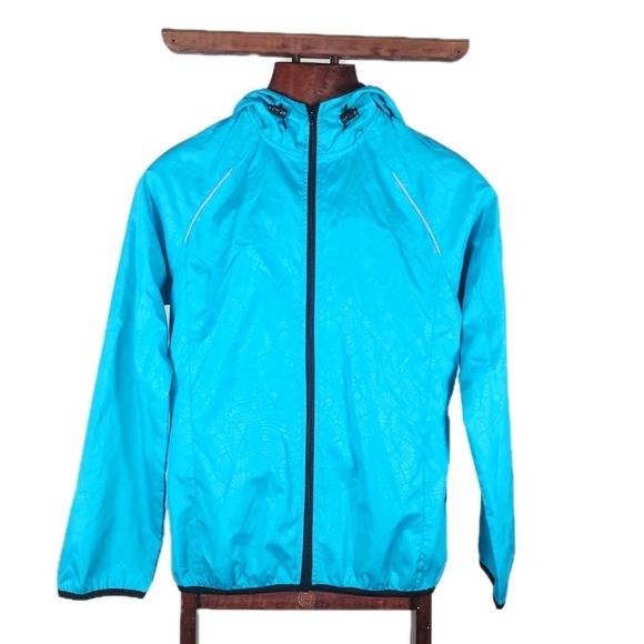 Everlast Jackets & Blazers - Everlast Womens Turquoise Blue Floral Tonal Windbreaker Jacket Hooded Small